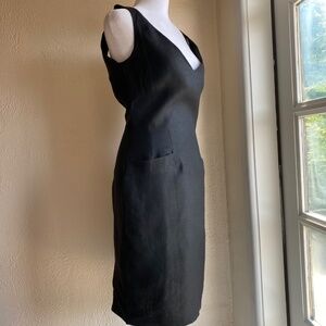 Vintage Donna Karan black label, black linen sheath dress Size 8